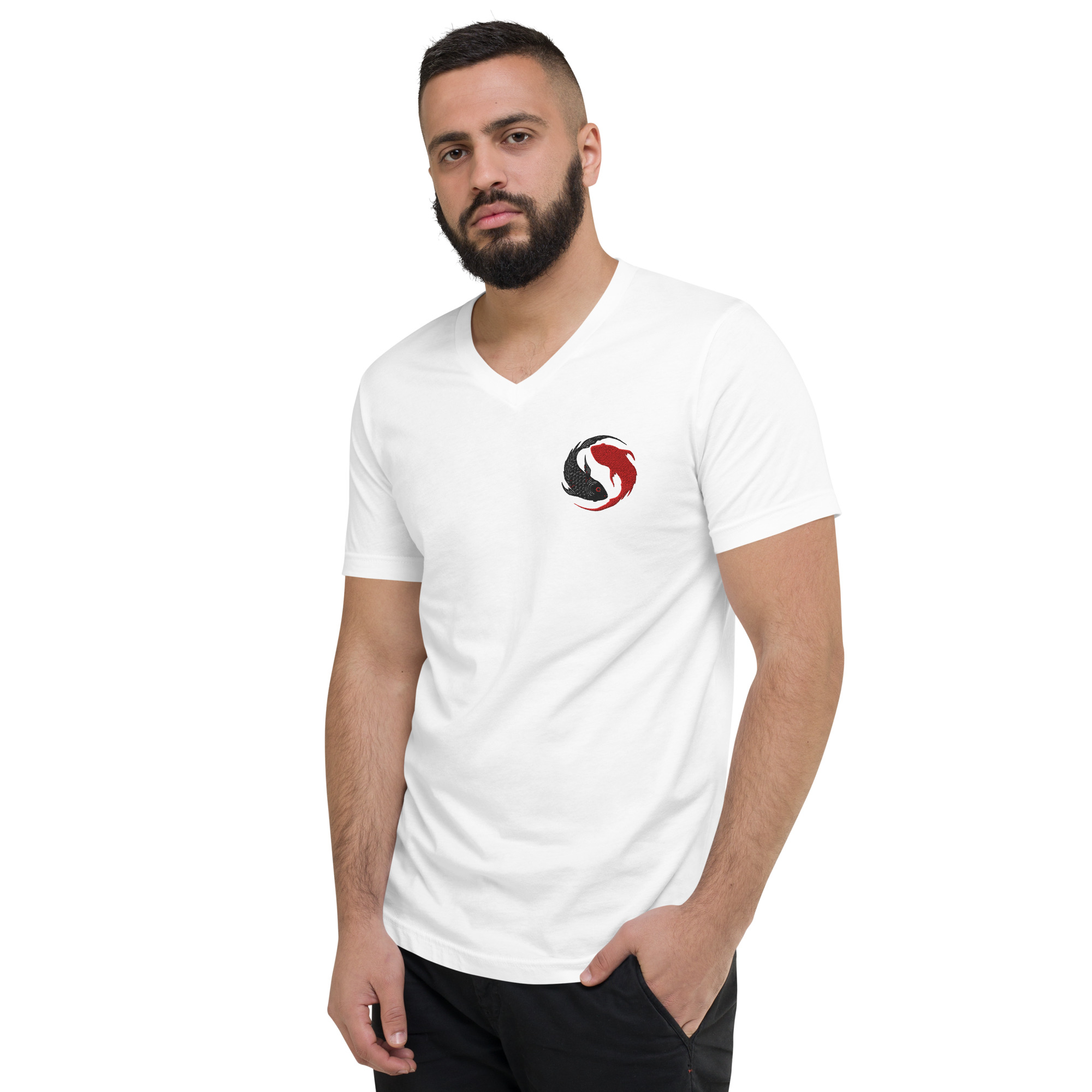 Japanese "YinYang" Embroided Front - "Rebel" Printed Back | Men Short Sleeve V-Neck T-Shirt - Image 5