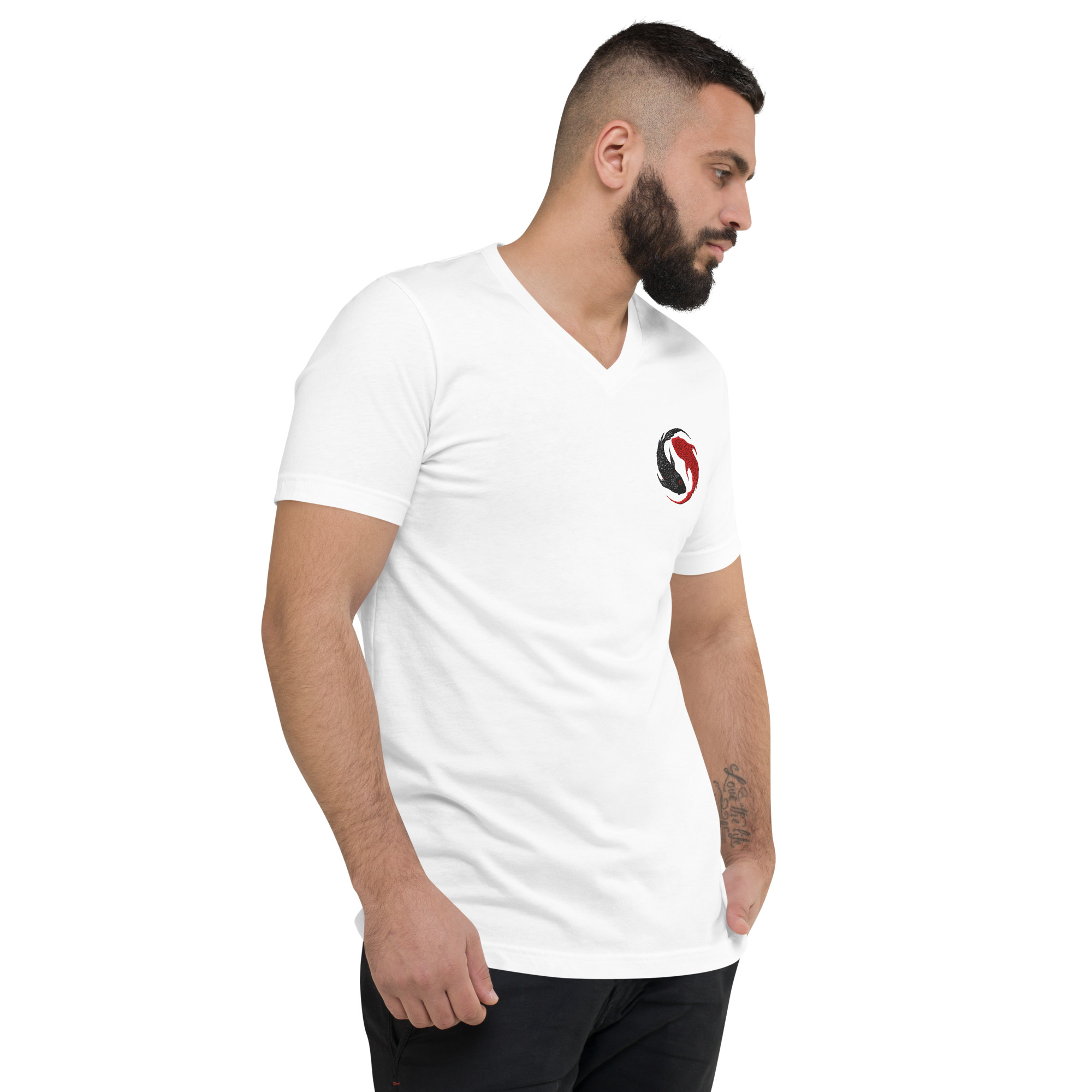 Japanese "YinYang" Embroided Front - "Rebel" Printed Back | Men Short Sleeve V-Neck T-Shirt - Image 3